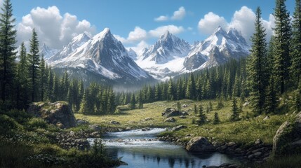 Majestic Mountain Range with Creek