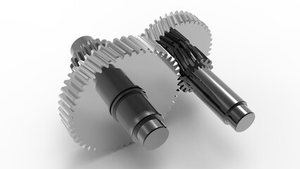 3D rendering - geared shaft assembly