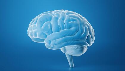 3D illustration of human brain on blue backdrop. Medical research. Mental health and disorder