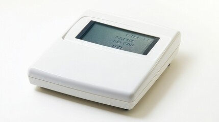 A bathroom scale with a digital display, isolated on a white background