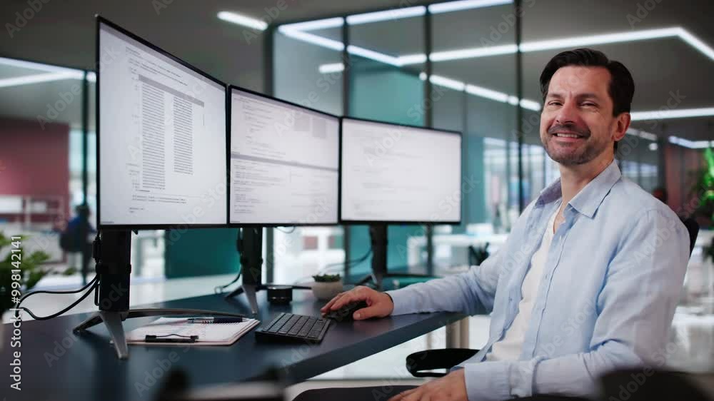 Poster Programmer Man Coding On Computer Screen