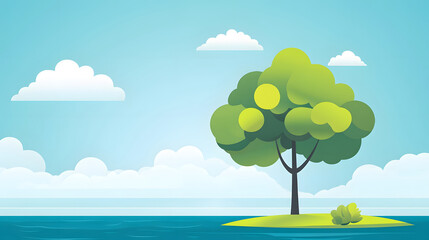 Fototapeta premium Cute Cartoon Tree Smiling Over Water Illustration design