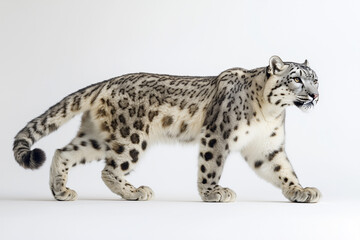 Snow Leopard Walking in a Stealthy Manner
A snow leopard captured mid-stride, its body low and moving stealthily