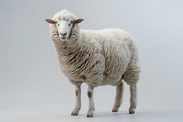 Fototapeta premium Sheep Lamb Standing with Thin Wool Coat A young sheep or lamb standing on thin legs, its wool coat still growing in 