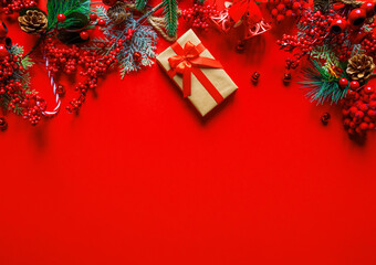 Christmas and new year background concept. Top view of Christmas decoratio.