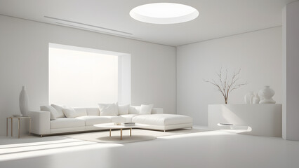 An empty white room with a window, showcasing minimalist design and open space	