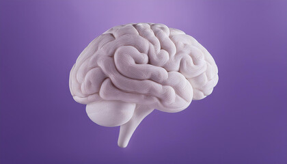 3D illustration of human brain on purple backdrop. Medical research. Mental health and disorder