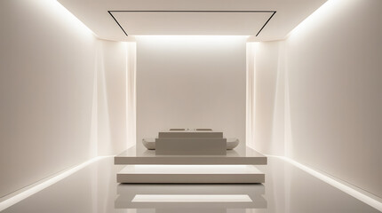 An empty white room with a window, showcasing minimalist design and open space	