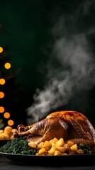 A festive table set with sustainable kelpbased turkey and algae side dishes