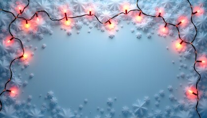 A festive winter backdrop with orange lights and artificial snowflakes, ideal for seasonal themes