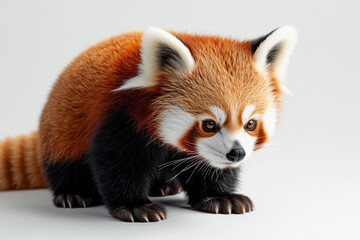 Fototapeta premium Curious Red Panda Sitting Upright A red panda sitting with its tail curled, looking curiously into the distance
