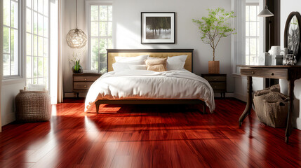 Cozy Bedroom with Red Cherry Vinyl Flooring