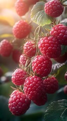 Realistic Close-Up of Fresh Raspberries with Vivid Red Color and Natural Detail Image