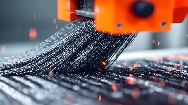 Close up view of the intricate bonding process of carbon fiber strands forming a lightweight yet strong composite material ideal for aerospace engineering and advanced manufacturing applications