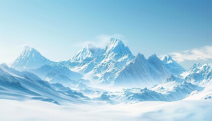 Fototapeta premium A picture of rolling mountains covered in white snow under a clear sky.