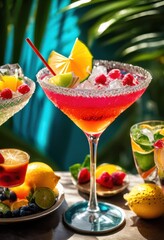 vibrant cocktails adorned colorful drink umbrellas showcasing festive lively atmosphere perfect summer gatherings celebrations, drinks, beverages