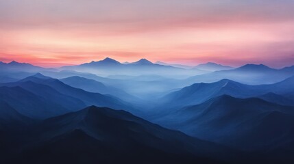 Obraz premium Misty Mountains at Sunset with Pink Sky