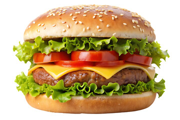 big fresh burger with cheese and bacon isolated on white background