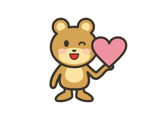 片手でハートマーク持つかわいいくまさんのイラスト