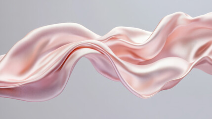 A beauty, fashion, and cosmetic product placement background featuring soft pastel satin cloth waves. A premium brand mockup template with luxurious silk fabric floating elegantly in an empty studio 