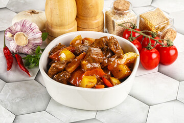 Homemade beef hungarian goulash with potato
