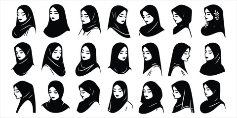 hijab woman icon set