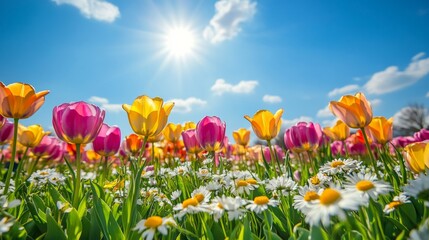 Fototapeta premium view of a field of flowers landscape scenery