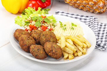 Falafel with hummus and fried potato