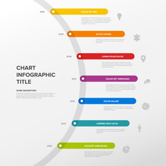 Fototapeta premium Simple timeline template made of rainbow color thick line segments on big circle. Multipurpose infochart template displaying main milestones or important stages on circle path.