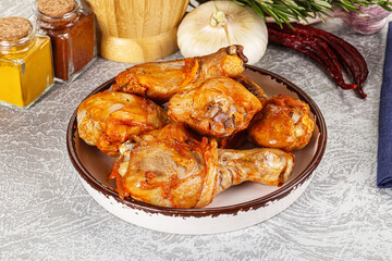 Raw marinated chicken drumstick for cooking