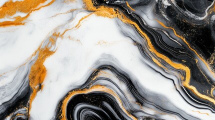 Obraz premium Abstract Marble Swirls with Black, White, and Gold