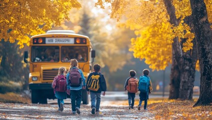 school bus children walking transportation