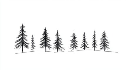 Fototapeta premium A simple, continuous line drawing of pine trees, standing out against a plain white background.