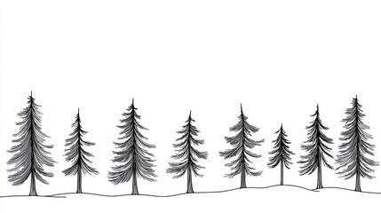 Obraz premium A simple, continuous line drawing of pine trees, standing out against a plain white background.