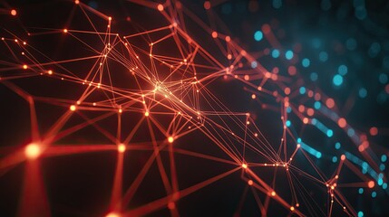 Obraz premium A futuristic abstract technology network with glowing nodes connected by sleek lines, set against a dark background. Perfect for banners, posters, or social media.