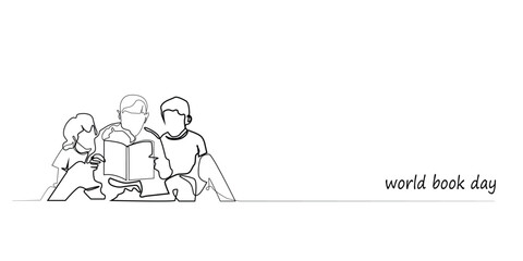 world book day banner.world book day background drawn in one continuous line.education concept line illustration