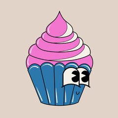 Doodle cute character cupcake sticker illustration