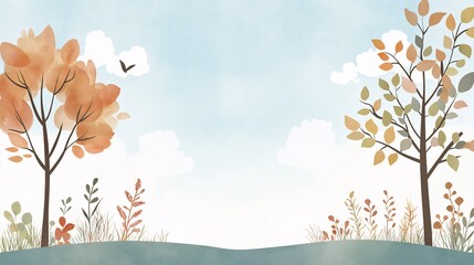 Tranquil Fall Landscape with Soft Clouds and Trees