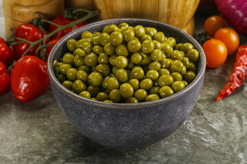 Sweet canned young green peas
