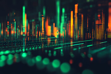 Electric Green and Orange Sound Waves Techno Background