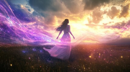 Spiritual woman, intersection of the astral body energy field with supernatural frequency senses, consciousness and healing