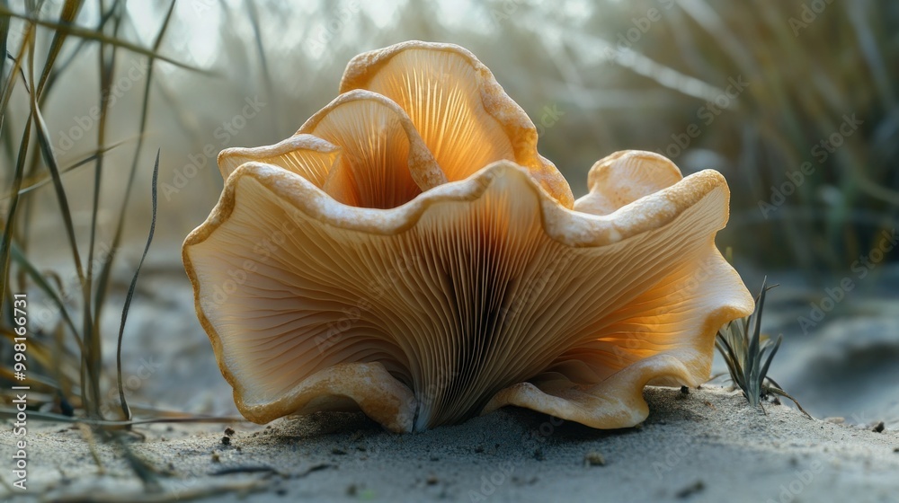 Wall mural A Single Delicate Mushroom with a Curving Cap