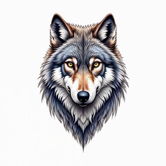 Fototapeta premium Sketch of wolf head tattoo on isolated white background. Sticker wolf.