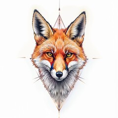 Obraz premium Sketch of fox head tattoo on isolated white background. Fox sticker.
