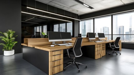 Modern Office Interior with Desk and City View