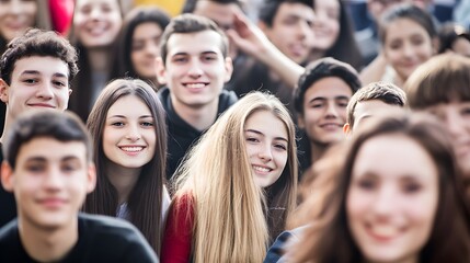 Obraz premium Smiling young people in a crowd.