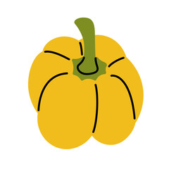 Flat vector illustration of a yellow bell pepper with a green stem on a white background