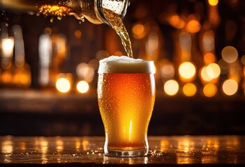 vibrant craft beer pouring frothy layers glass capturing rich color texture, ale, amber, artisan, bar, barware, batch, beverage, bubbles, brew, brewery