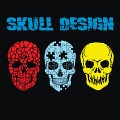 set, stencil  skull, vintage design t shirts