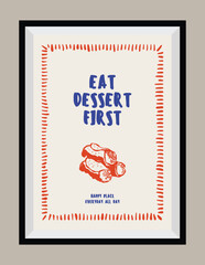 Minimal hand drawn vector Italian cuisine illustration with aesthetic quote in a poster frame.
